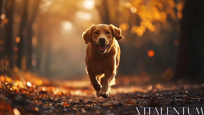 Golden trailblazer racing through candlelit autumn woods.