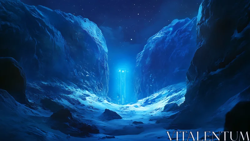 Frozen canyon glows around a mysterious radiant portal