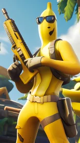 Sun-soaked banana commando grins through tropical crossfire