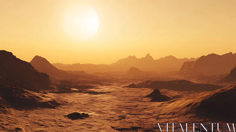 Desert planet landscape shows rocky plains under harsh sun