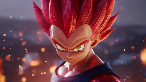 Red haired anime warrior rendered in detailed 3D closeup
