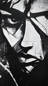 Stark monochrome portrait stares out in bold street lines