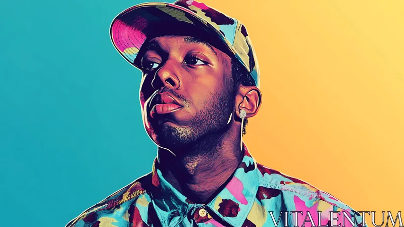 Electric street portrait in split-color pop art glow.