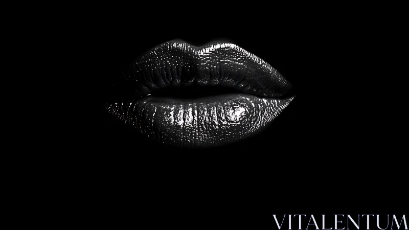Glossy metallic lips close-up on deep black background.