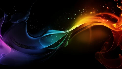 Prismatic light waves sweep across a cosmic black void.