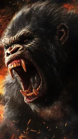 Roaring gorilla head rendered with high detail and lighting