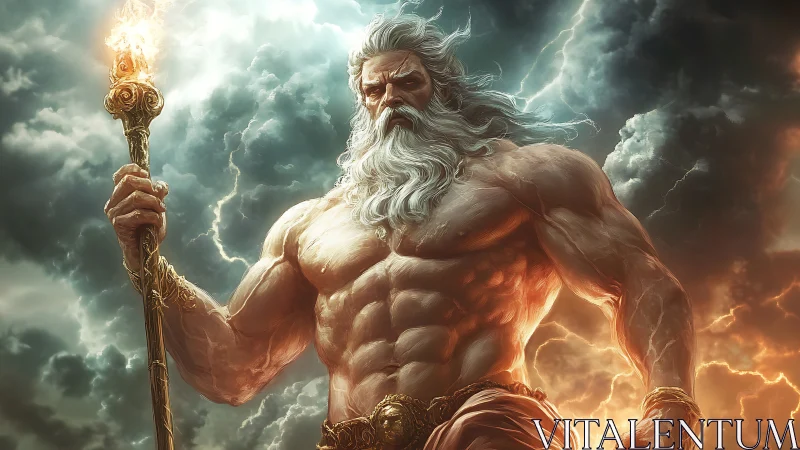 Storm deity rendered as hyper-real muscular digital god-figure