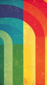 Curved color bands form symmetrical retro geometric layout