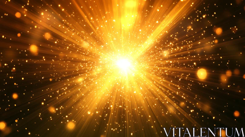 Radiant golden light burst with glowing particle rays.