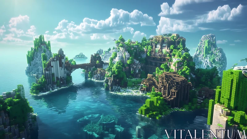 Floating Island Archipelago: Minecraft-Rendered Voxel Landscape.
