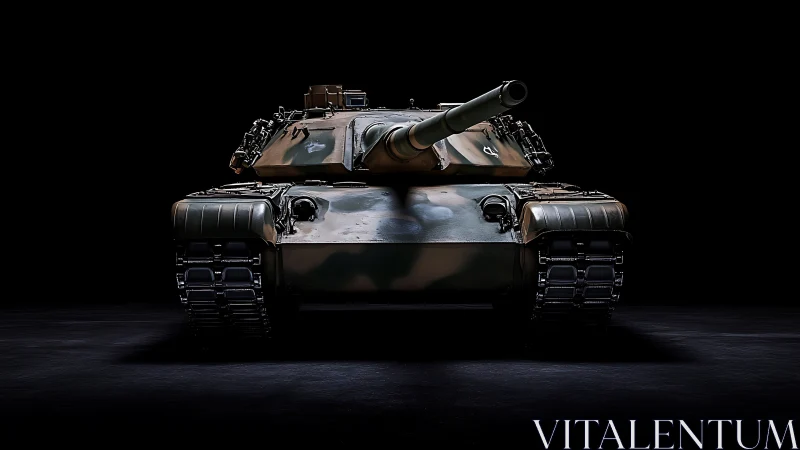Armored battle tank front view in dramatic studio light.