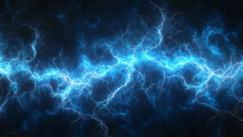 Electric blue lightning streaks energize a dark digital void