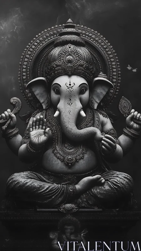 Moonlit Ganesha in shadowed silver, radiating quiet power.