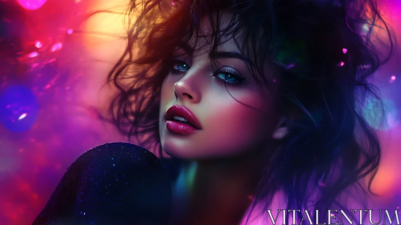 Neon-lit portrait captures a dreamy woman in electric color haze