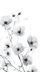 Delicate White Anemones: Botanical Study in Monochromatic Minimalism.