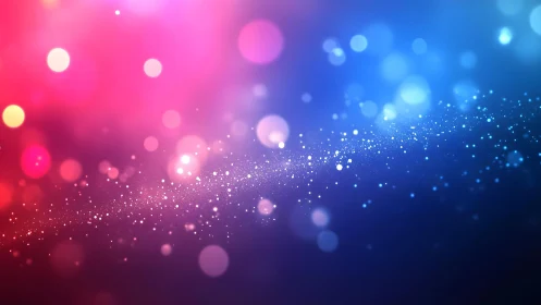 Vibrant Bokeh Light Abstract with Pink and Blue Gradient Background.