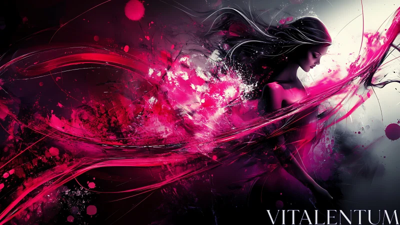 Chromatic fluid dynamics enveloping silhouetted digital figure.