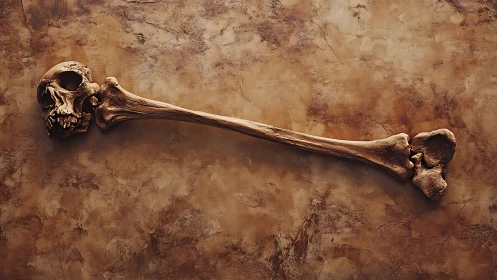 Fused skull-and-bone totem sprawls across weathered earth tones.