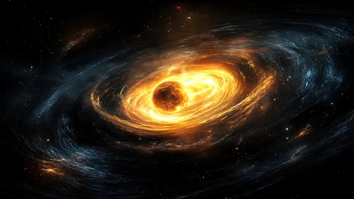 Fiery cosmic vortex with glowing stellar core in space.