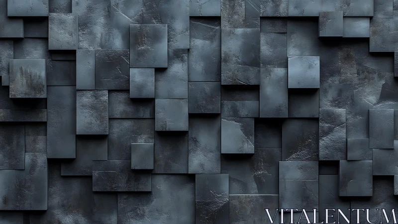 Modern industrial 3D metal cube wall with dark minimalist texture.