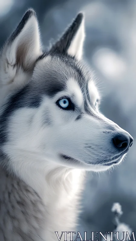 Siberian husky portrait with intense icy blue eyes.