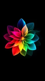 Radially symmetric RGB spectrum flower with translucent gradient petals