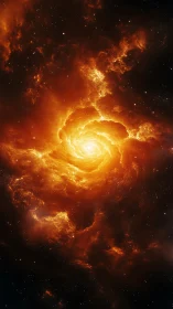 Spiral orange nebula structure in deep interstellar space.
