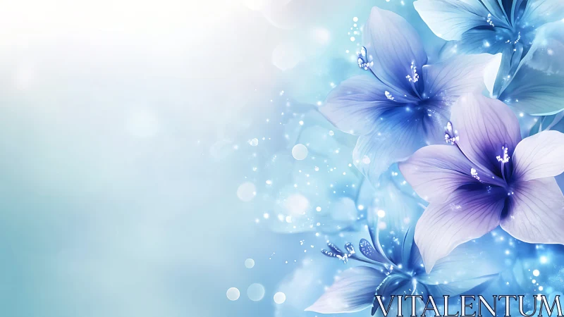 Blue and Purple Flowers with Sparkle Effect Background.