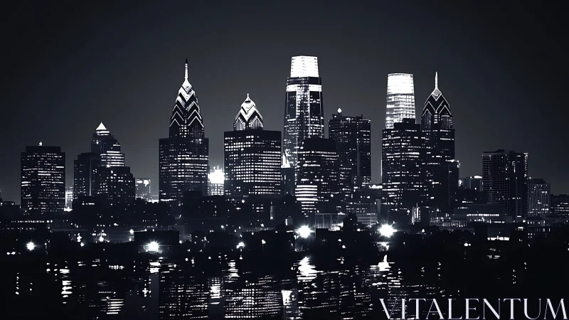 Midnight metropolis skyline humming in chrome-tinted silence.