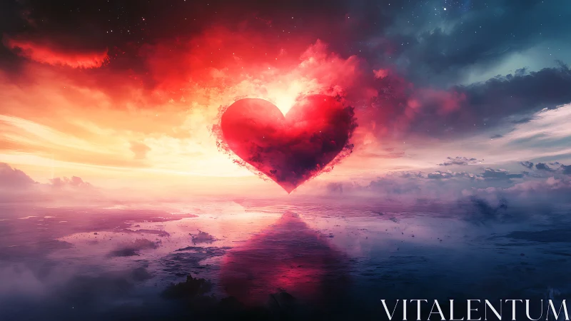 Luminous Heart Rising Through Ethereal Clouds