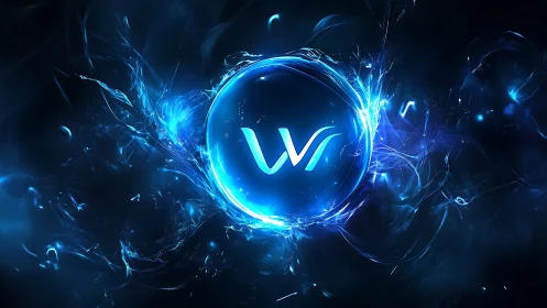 Electric blue energy sphere cradling luminous W emblem.