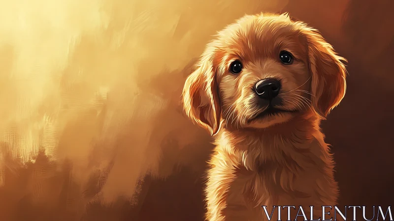 Warm backlit puppy portrait using soft brush stroke rendering