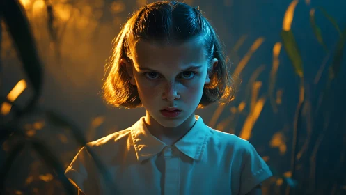 Cinematic portrait of intense girl under split warm cool rim lighting