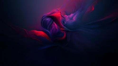 Abstract flowing light forms in red, magenta and violet tones.