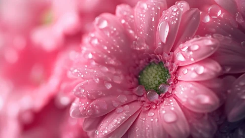 Dewy Pink Gerbera Petals Glistening with Fresh Raindrops