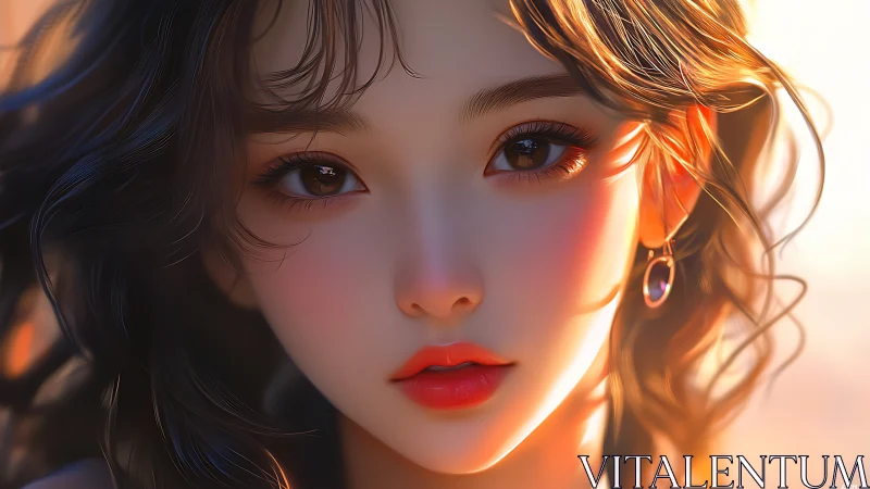 Digital painting portrait with luminous bokeh edge lighting.