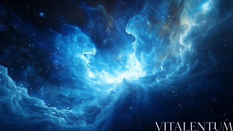 Cosmic blue nebula vortex with luminous stellar core.