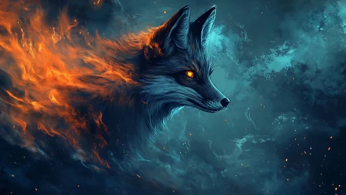 Volumetric vulpine specter with asymmetric fireflow dynamics.