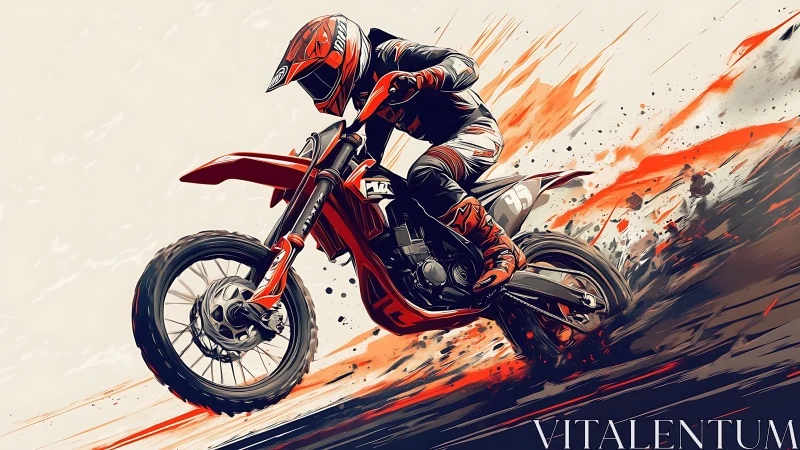 Motocross rider powers red dirt bike through loose track.