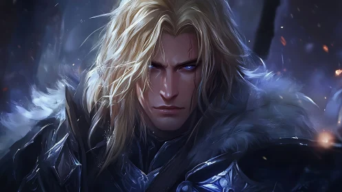 Battle-hardened knight portrait with cold lighting and spectral glow