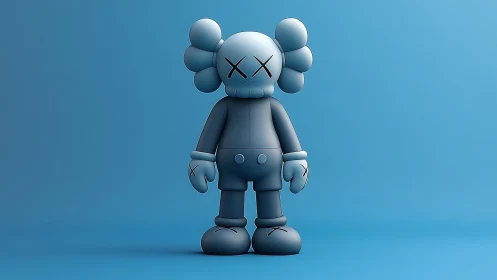 Monochrome vinyl-style character render on gradient cyan ground