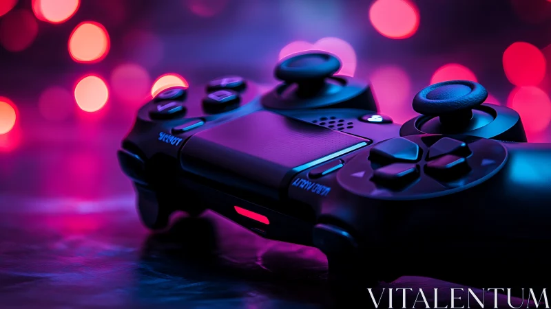 Dual Gaming Controllers Immersed in Neon Atmosphere