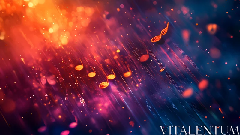 Glowing musical notes in vibrant abstract motion field.