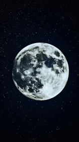 Full moon against dense star field in dark night sky.