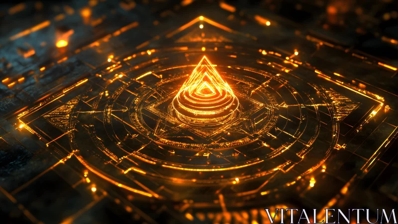 Glowing Futuristic Triangle Symbol in Digital Sci-Fi Circuitry.