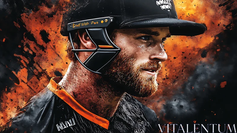 Fiery cricket portrait captures a focused player in action