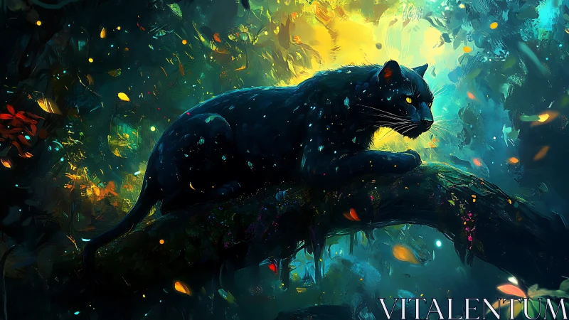 Luminous Black Cat Dancing Through Enchanted Light.