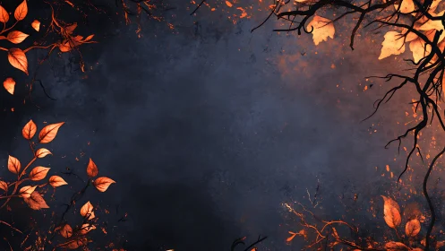 Autumn foliage border on dark textured botanical ground.