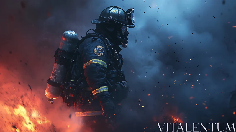 Firefighter in active structure fire operation.