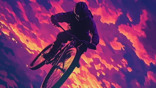 Cyclist Silhouette Against Neon Sky
